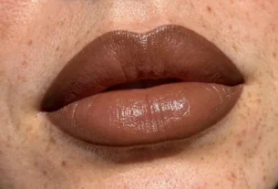 Brown lip combo makeup look