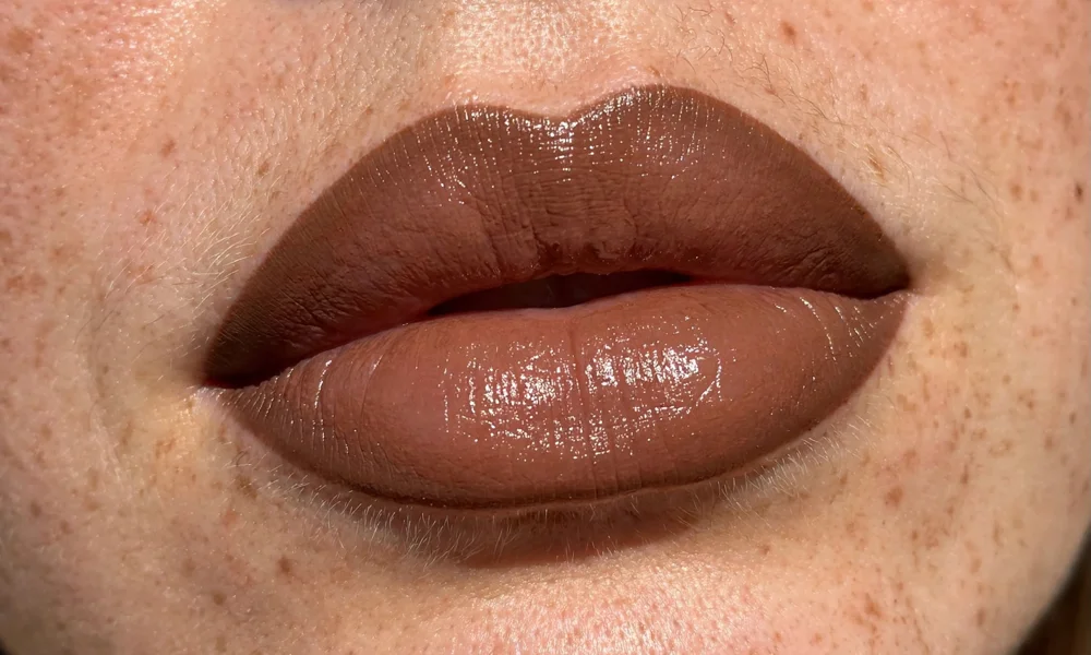 Brown lip combo makeup look