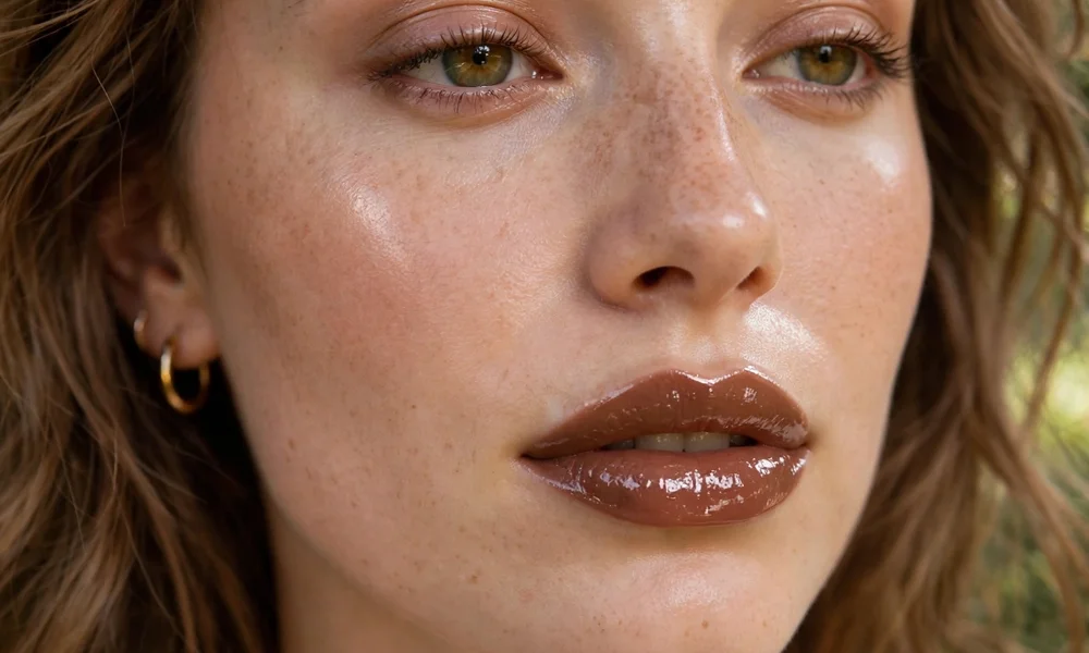 Finished brown lip combo with gloss