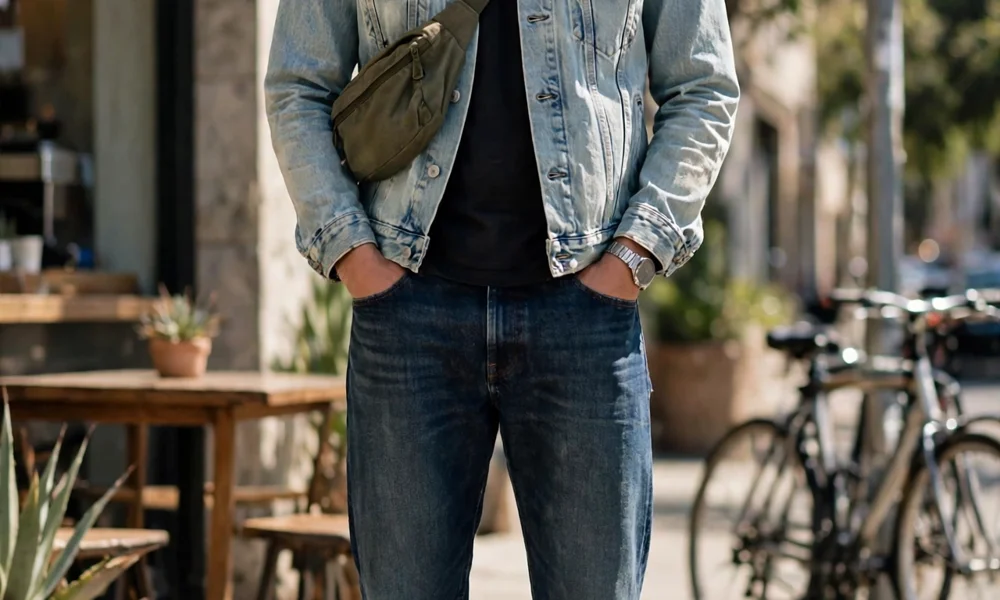 Denim jacket with jeans mixed washes