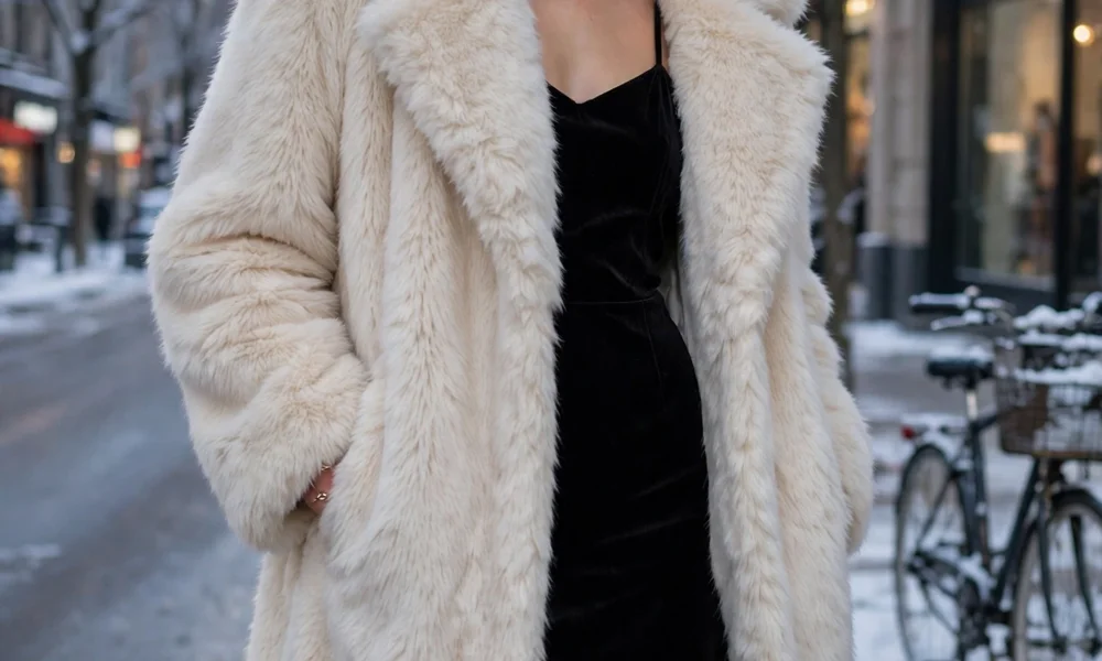 Faux fur coat with dress