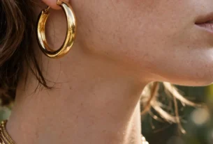 Gold jewelry styling with hoops and chains