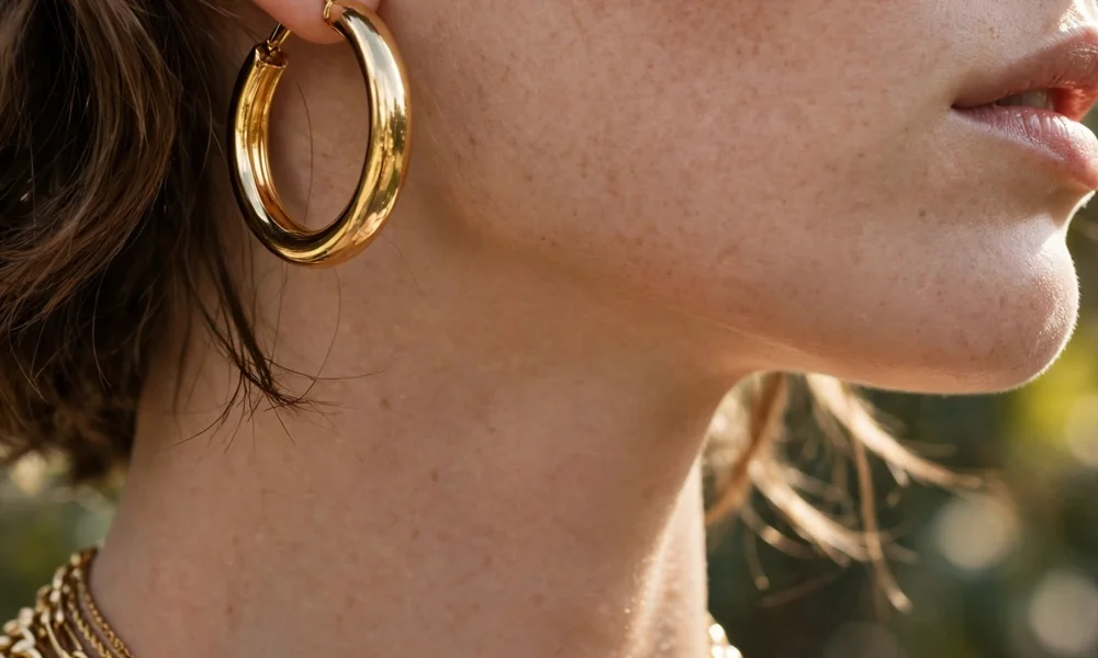 Gold jewelry styling with hoops and chains