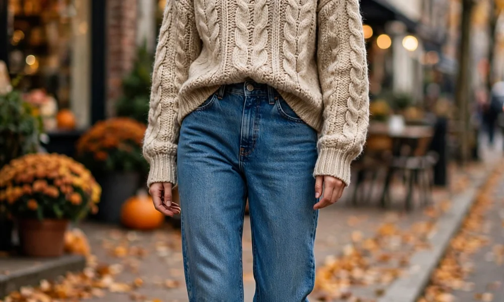 Knit sweater with jeans and boots