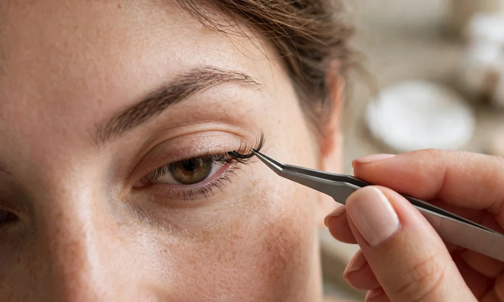 Applying false lashes