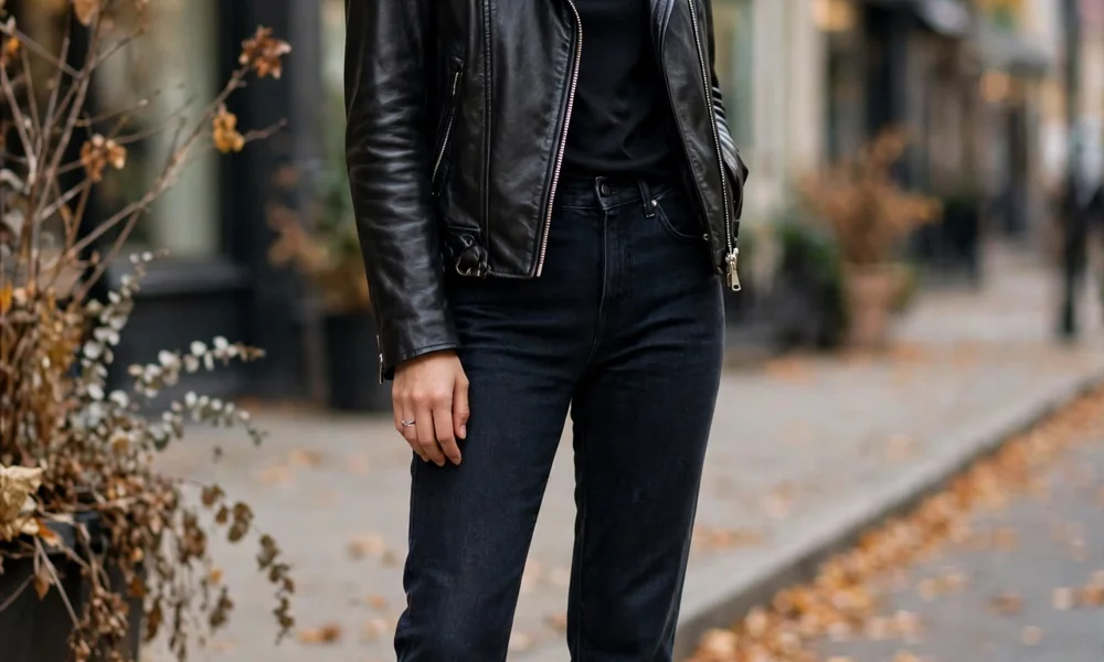 Black leather jacket fall outfit