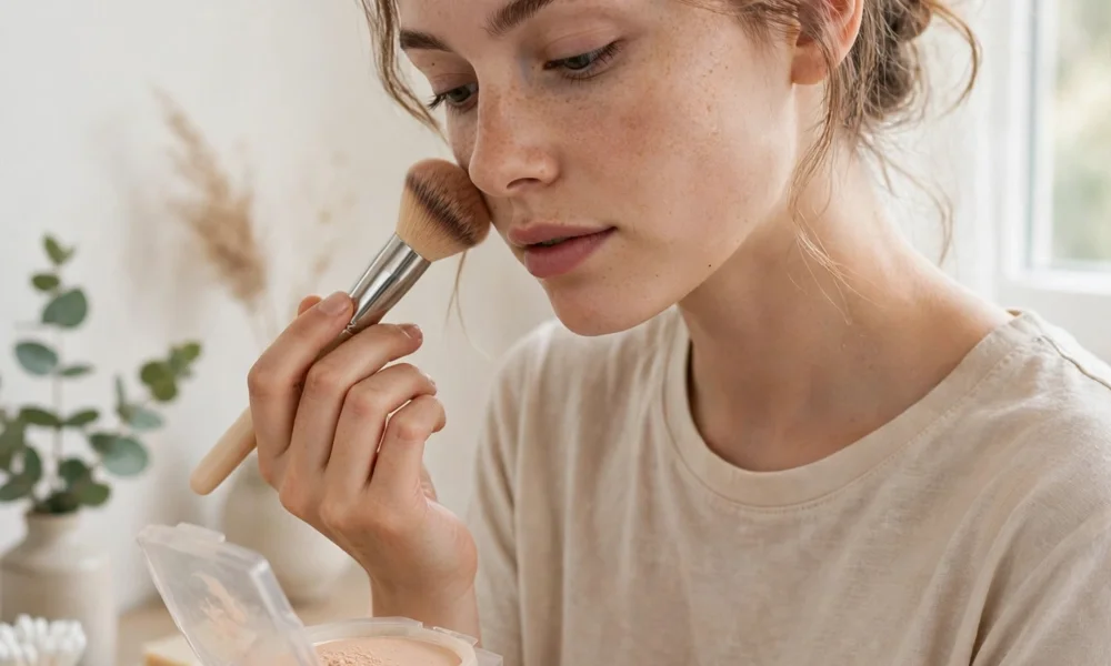 Applying matte makeup with setting powder