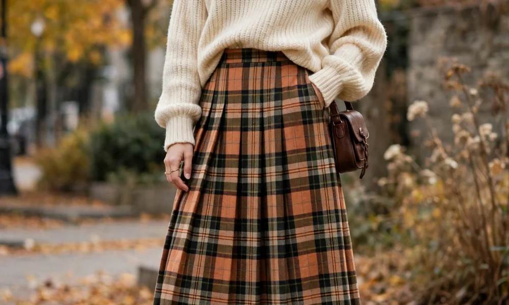 Plaid skirt with boots