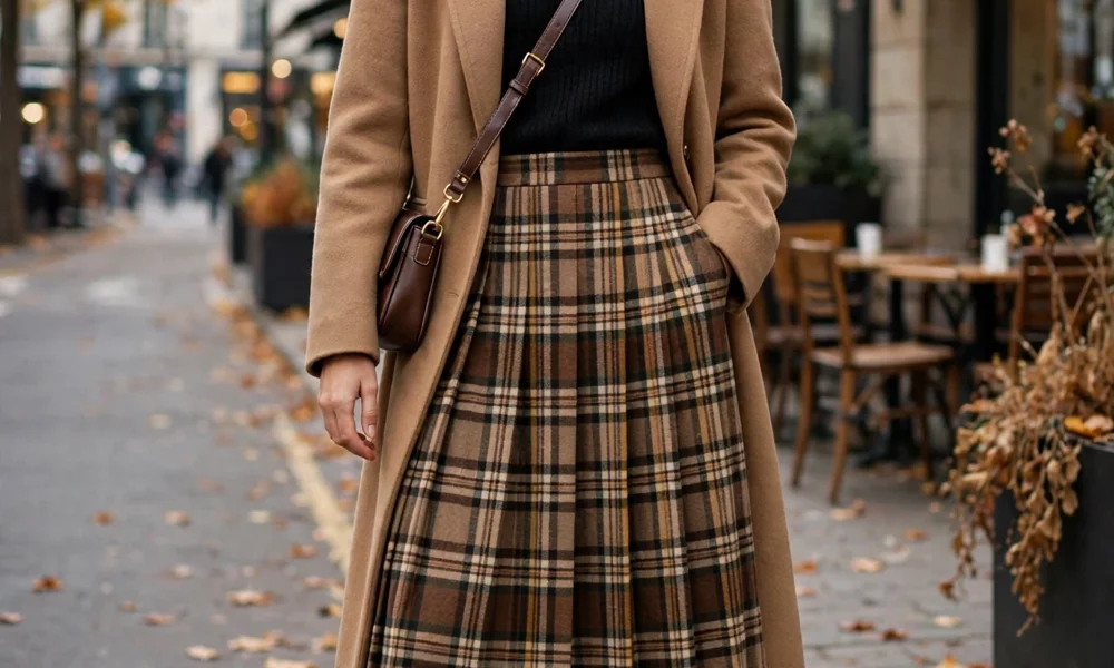 Plaid skirt baddie fall outfit