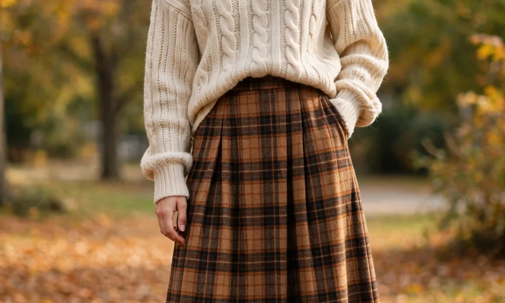 Plaid skirt with sweater