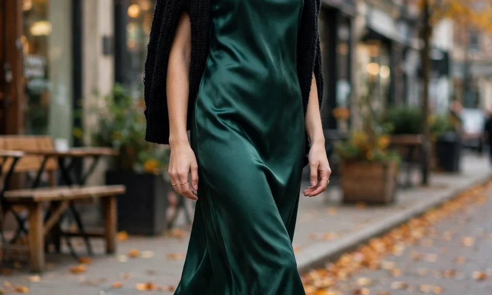 Satin dress with chunky boots